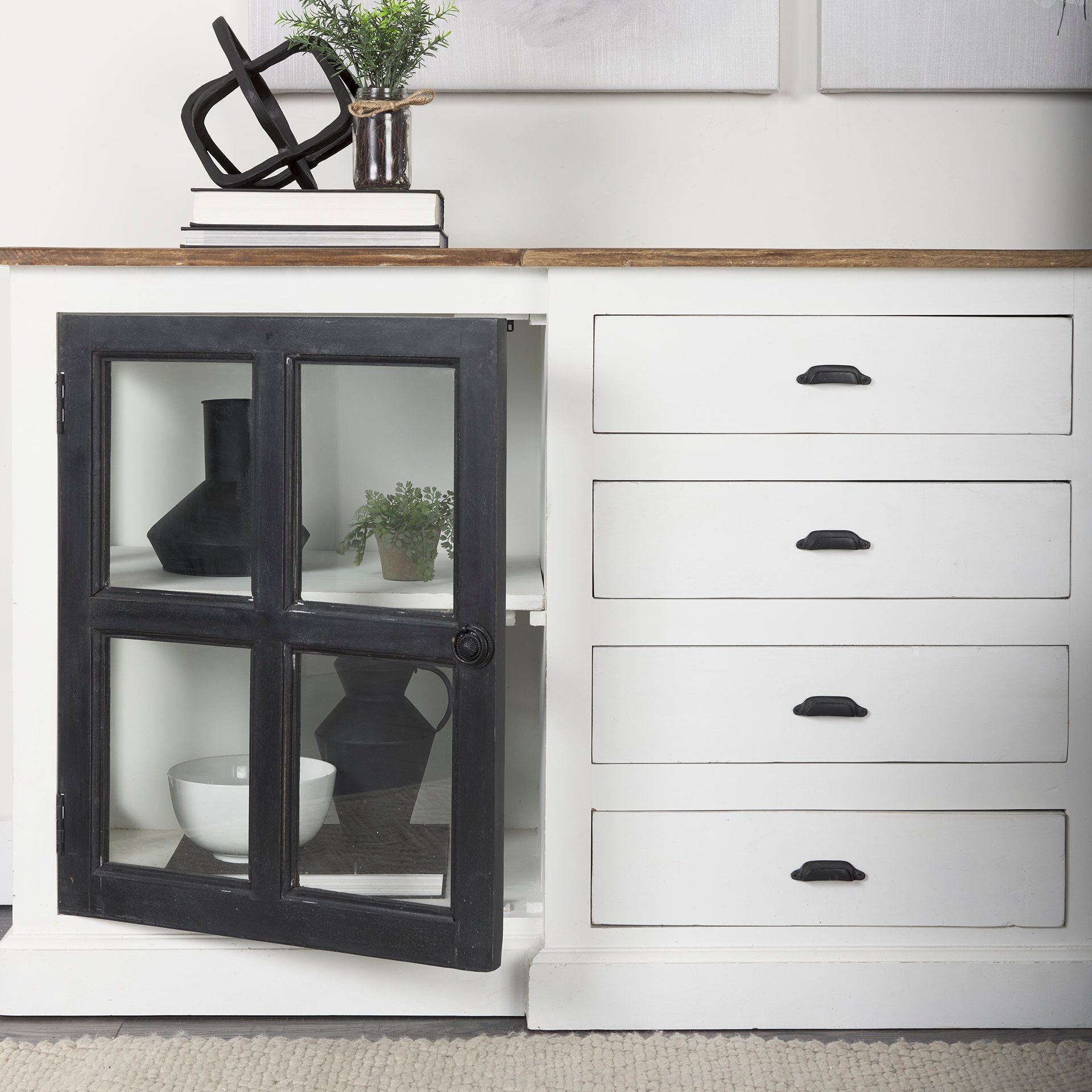 White and wood toned cabinet