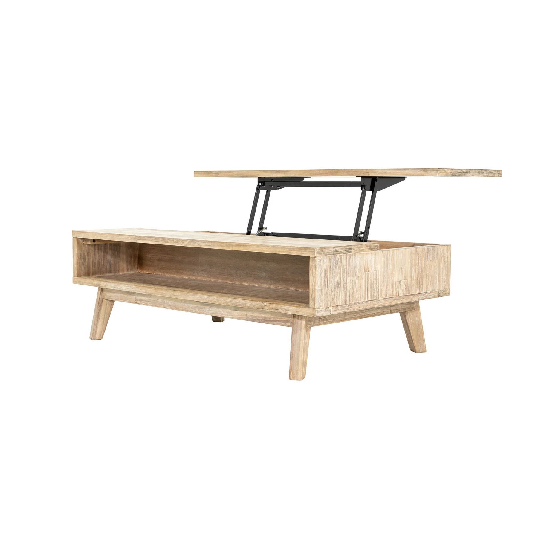 light brown colour wooden lift-top coffee table with an open storage compartment