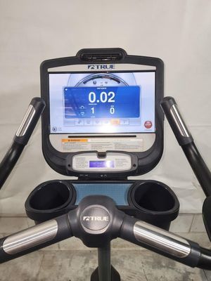 A treadmill with a screen that says 0.02 on it.