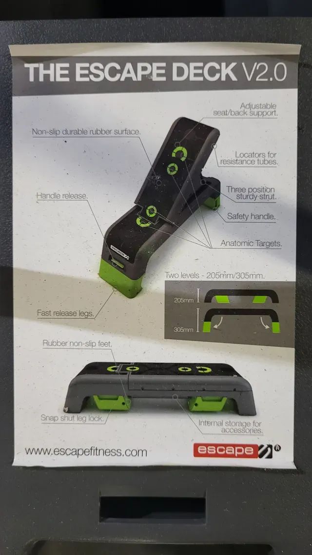 The escape deck v2.0 is a step platform that looks like a remote control.