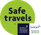 Logotipo de viagens seguras com círculo verde e selos do Conselho Mundial de Viagens e Turismo e da Socicam/Rodoviária.