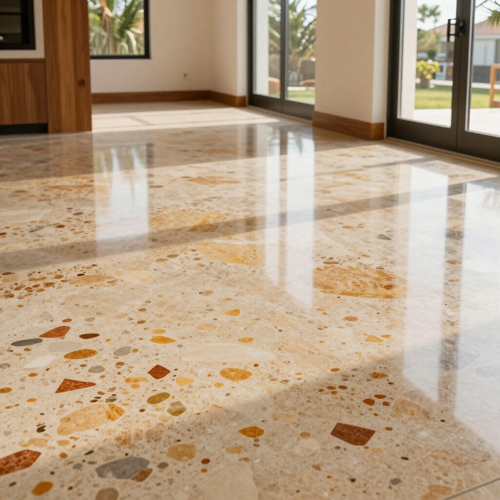 Restored terrazzo floor Clearwater &mdash; aggregate and natural reflectivity