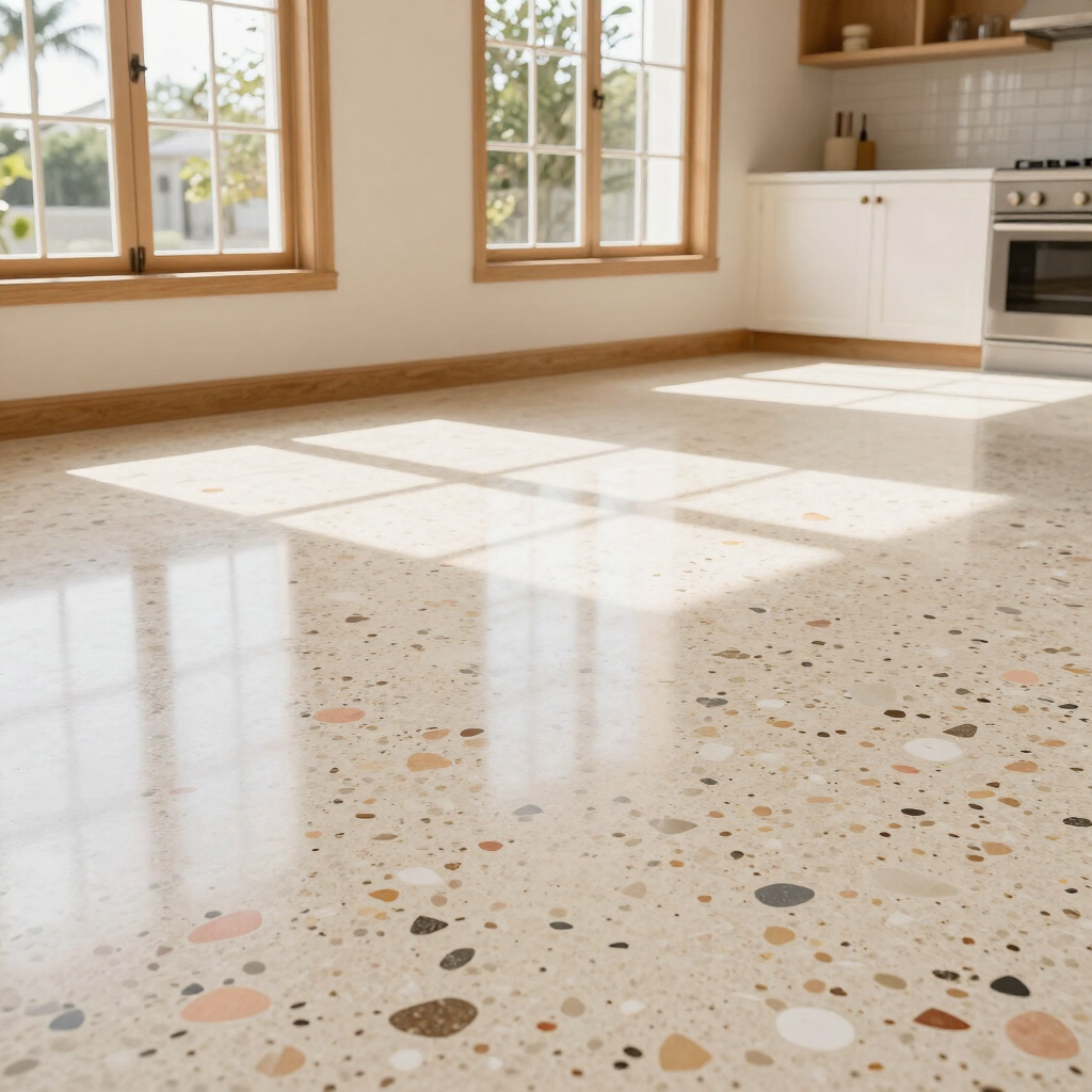 Terrazzo restoration Dunedin &mdash; repaired and polished original floor