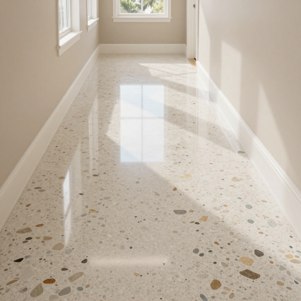 Terrazzo floor restoration St. Petersburg &mdash; clarity and color depth after grinding