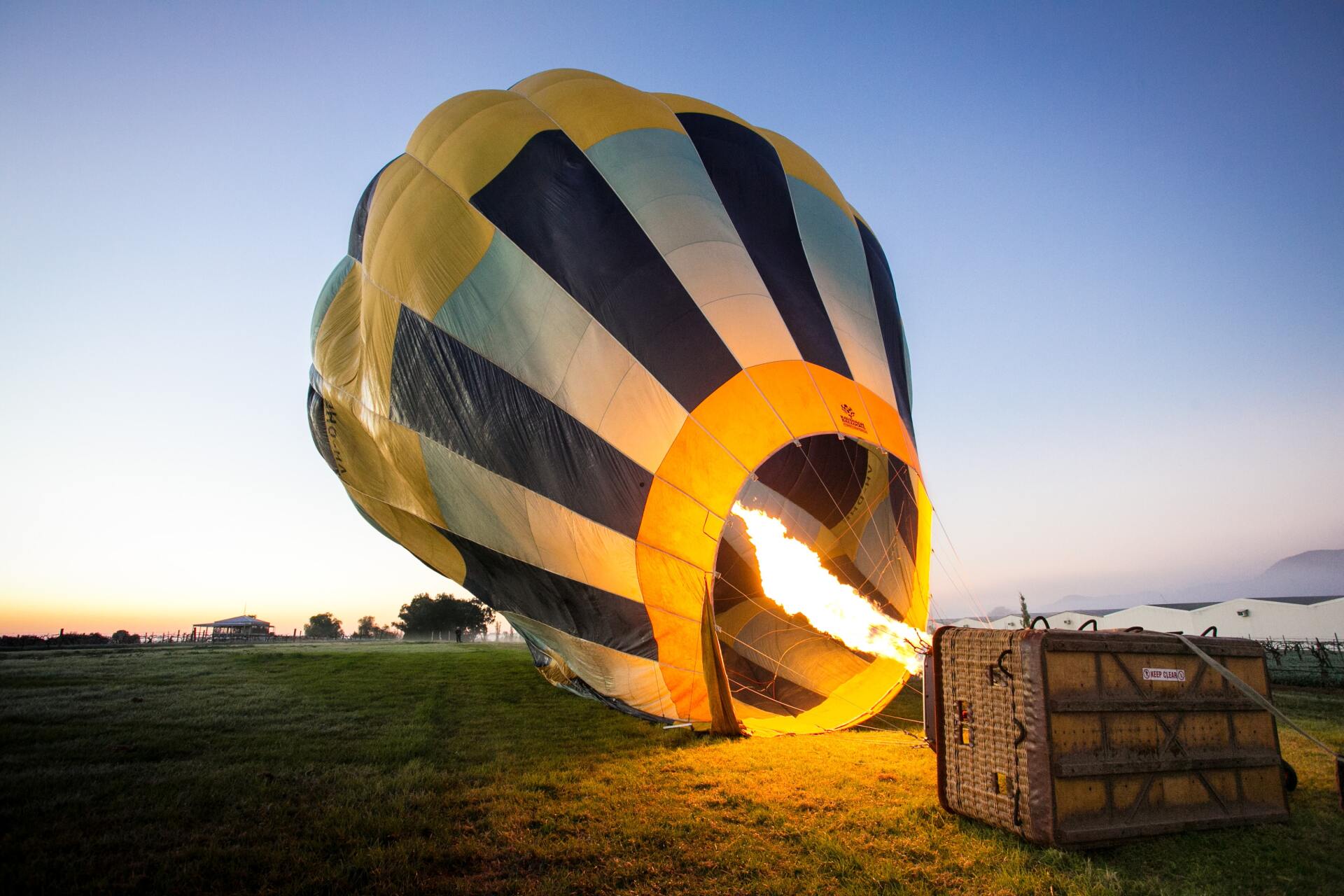 Hot air balloon being inflated.