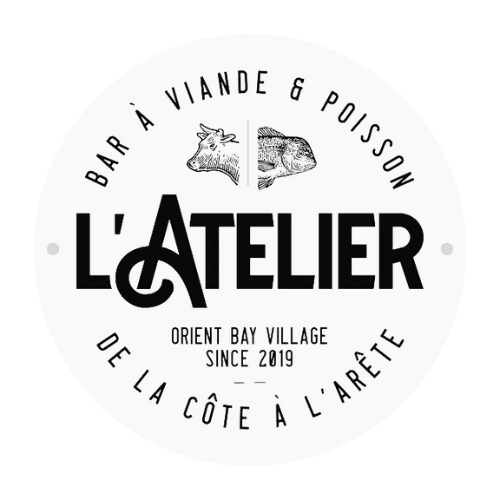 The logo for l' atelier bar a viande & poisson orient bay village since 2019