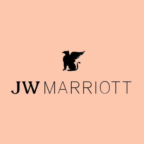 A logo for jw marriott with a griffin on a pink background