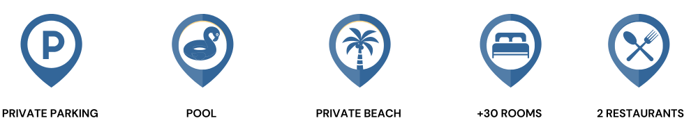 A set of icons on a white background including a palm tree