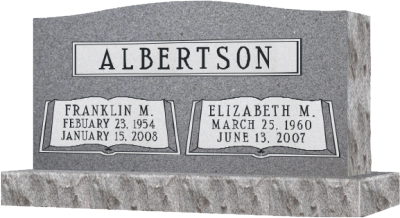 Gray Albertson gravestone with names Franklin M. and Elizabeth M. and dates engraved on front