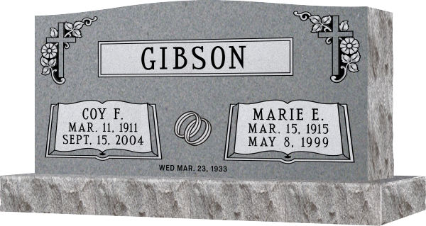 Gray Gibson family gravestone with two name panels and dates engraved on a stone marker.