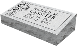 Gray gravestone engraved with a cross and the name Harold M. Lassiter, with birth and death dates