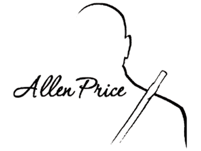 Allen Price logo: Silhouetted bald man with stick, script text 