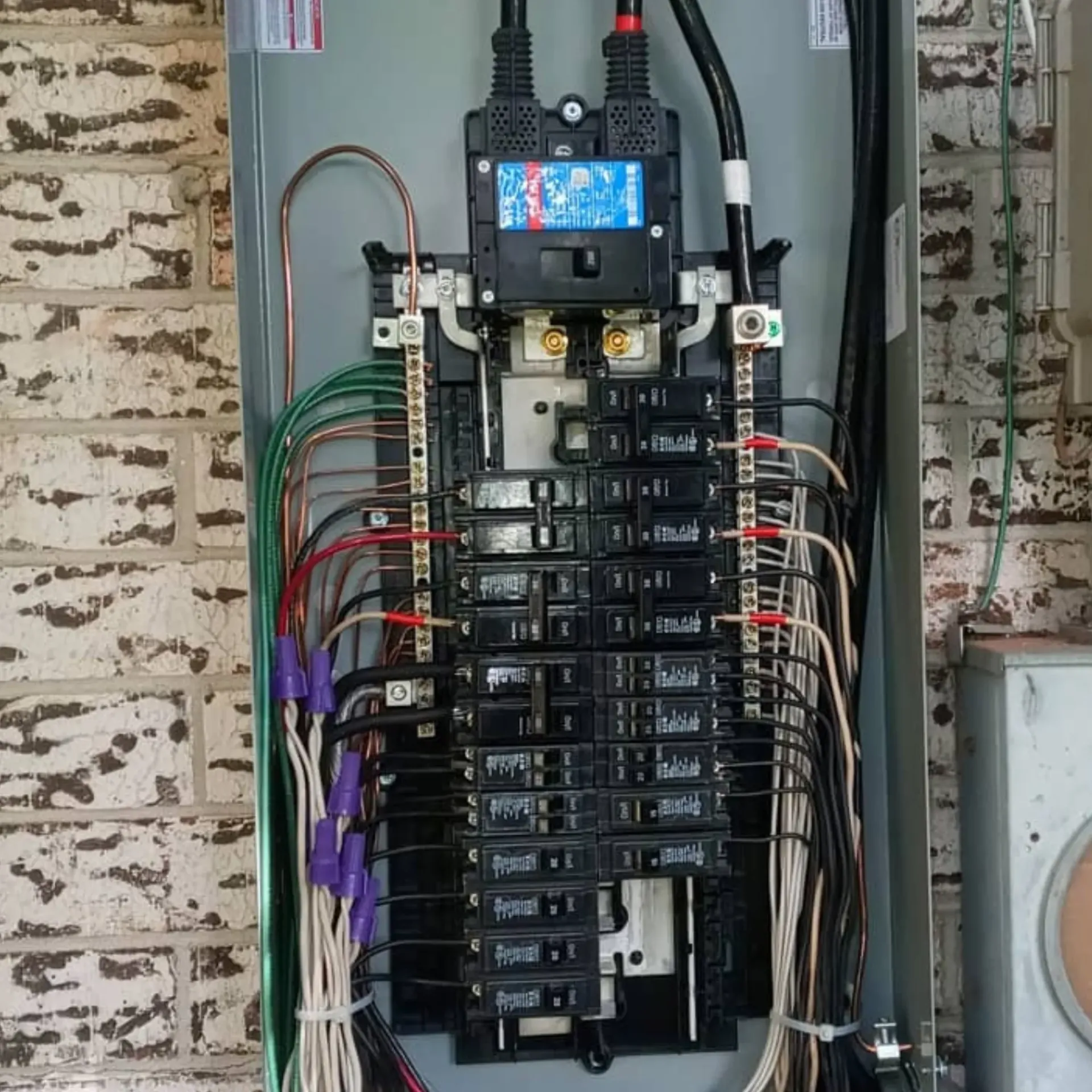 Panther City Electric LLC - A electrical panel with a blue box that says ' electrical ' on it