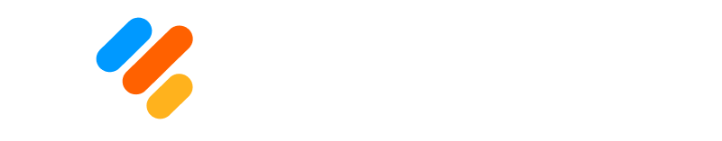 Logo with three slanted stripes: blue, orange, and yellow.