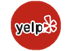 Yelp logo: white “yelp” text and burst icon on a red circle background