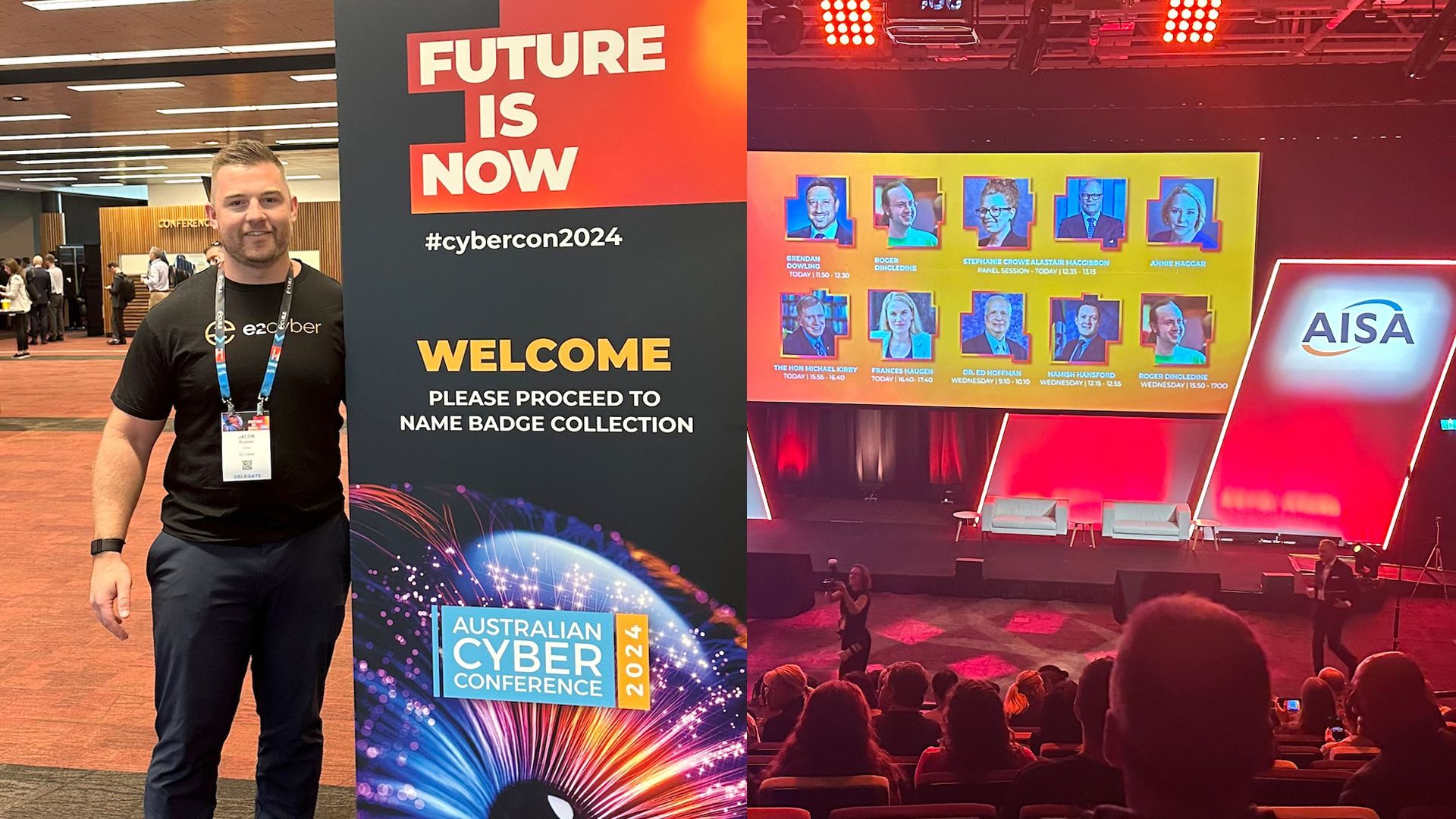 Jacob Bywater standing in front of a sign that says future is now 2024.