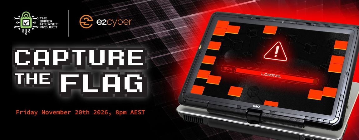 Promotional graphic for “Capture the Flag” with a glowing red warning screen and bold white title text.