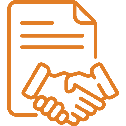 A line drawing of two hands shaking in front of a piece of paper.