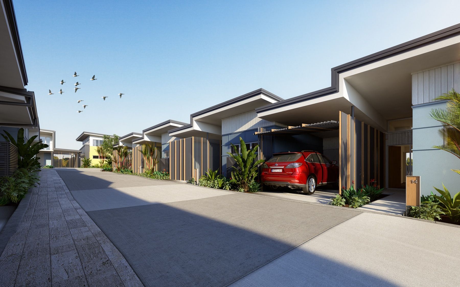 Row of Modern Homes With Car in Carport — BOLD Architecture + Interior Design In Mackay, QLD
