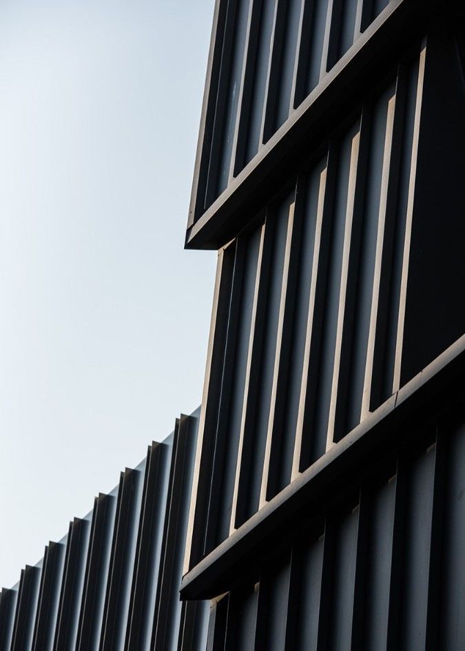 Architectural Detail: Dark, Ribbed Facade With Horizontal Beams, Against a Light Sky — BOLD Architecture + Interior Design In Mackay, QLD