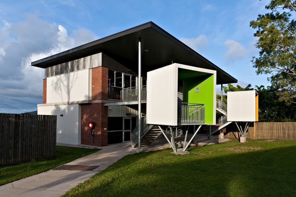 Two-story Modern Building With White, Brown, and Green Accents — BOLD Architecture + Interior Design In Mackay, QLD