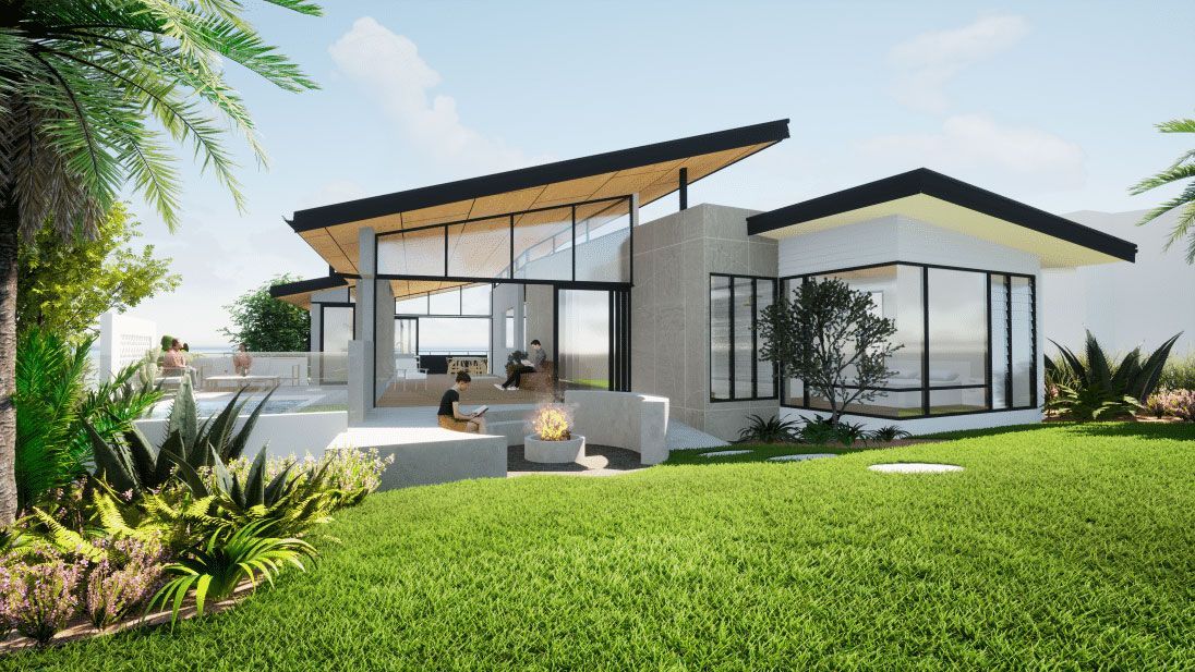Modern House with Glass Walls, Green Lawn, and Tropical Landscaping — BOLD Architecture + Interior Design In Mackay, QLD