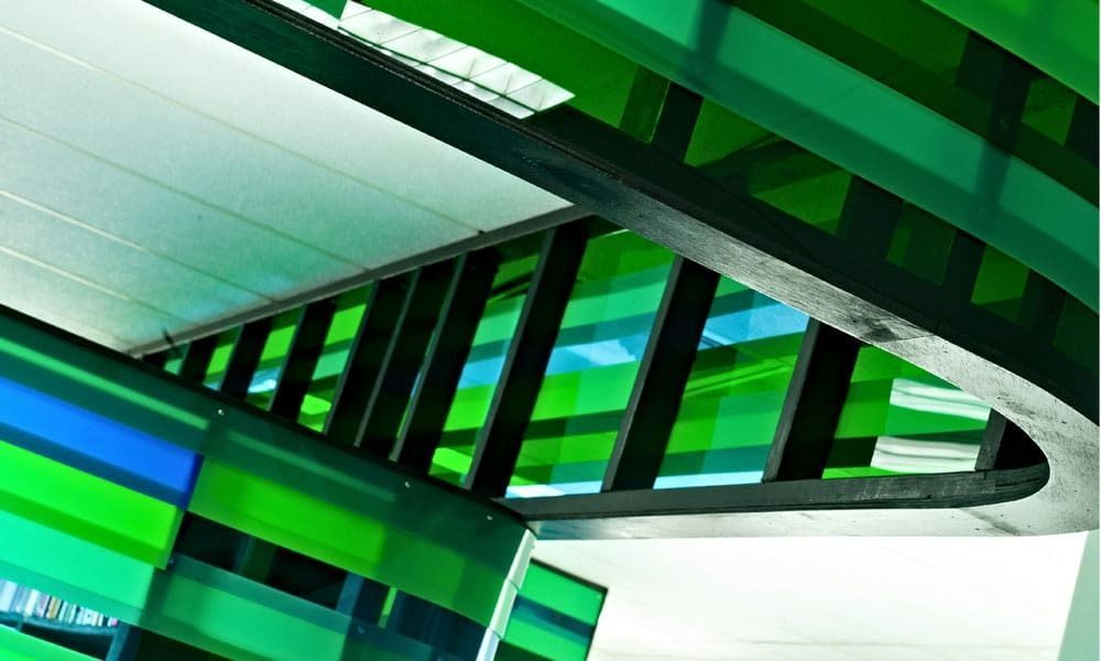 Abstract of Green and Blue Tinted Glass Panels, Architectural Design — BOLD Architecture + Interior Design In Mackay, QLD