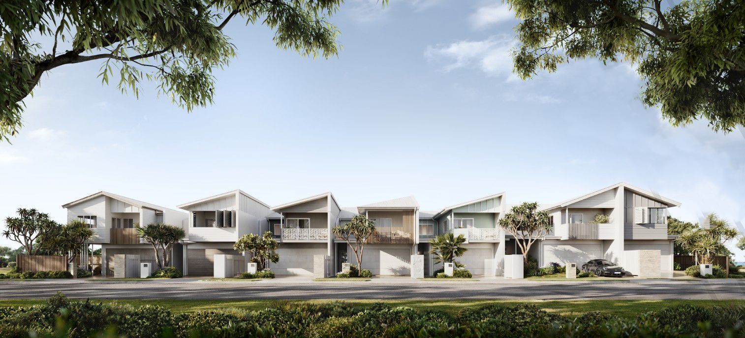 Row of Modern White Houses With Angled Roofs and Attached Garages — BOLD Architecture + Interior Design In Mackay, QLD