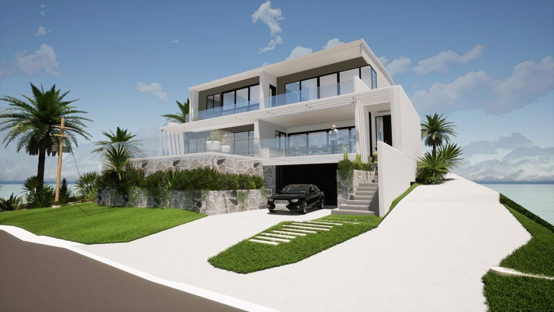 An Artist's Impression Of A Modern House On A Hill Overlooking The Ocean — BOLD Architecture + Interior Design In Mackay, QLD
