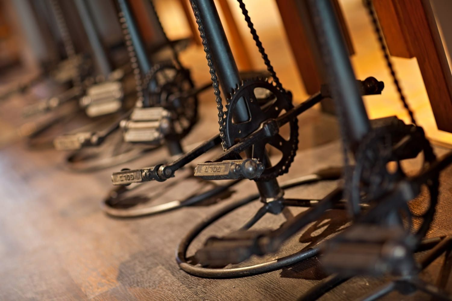 Row of Vintage Exercise Bikes, Black Frames with Pedals, Lined up On a Floor — BOLD Architecture + Interior Design In Mackay, QLD