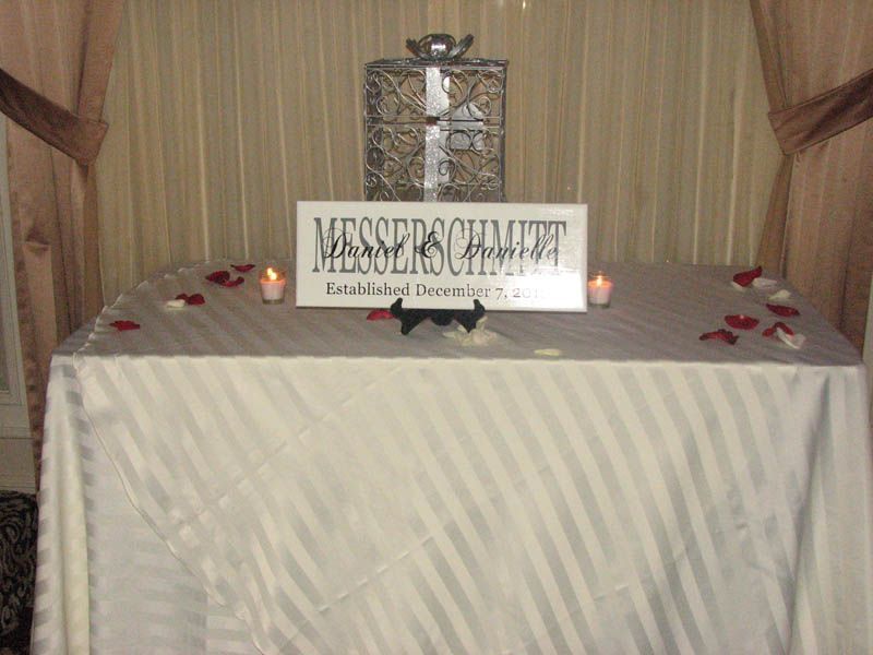 Table with sign 