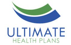 The logo for ultimate health plans is a blue and green swirl.