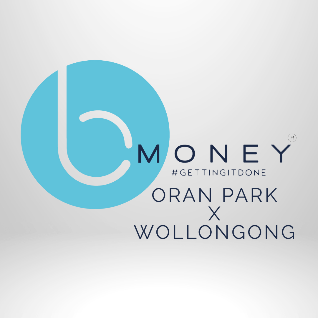 Blue logo for B Money with text 