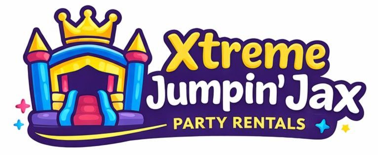 Xtreme Jumpin' Jax Party Rentals logo with a colorful bounce house and crown icon