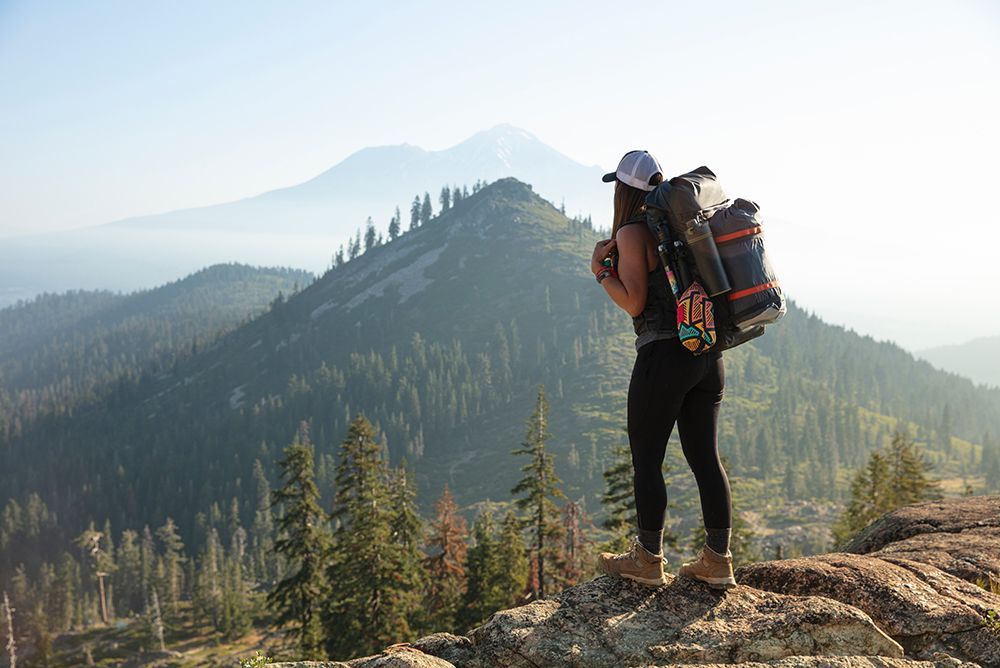 Hiker looking over a mountain