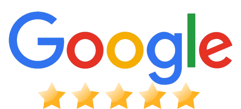 Google logo with five gold stars rating underneath