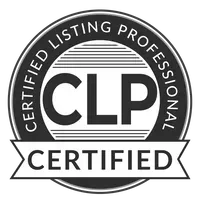Certified Listing Professional CLP badge with black and white circular design and ribbon labeled “CERTIFIED”