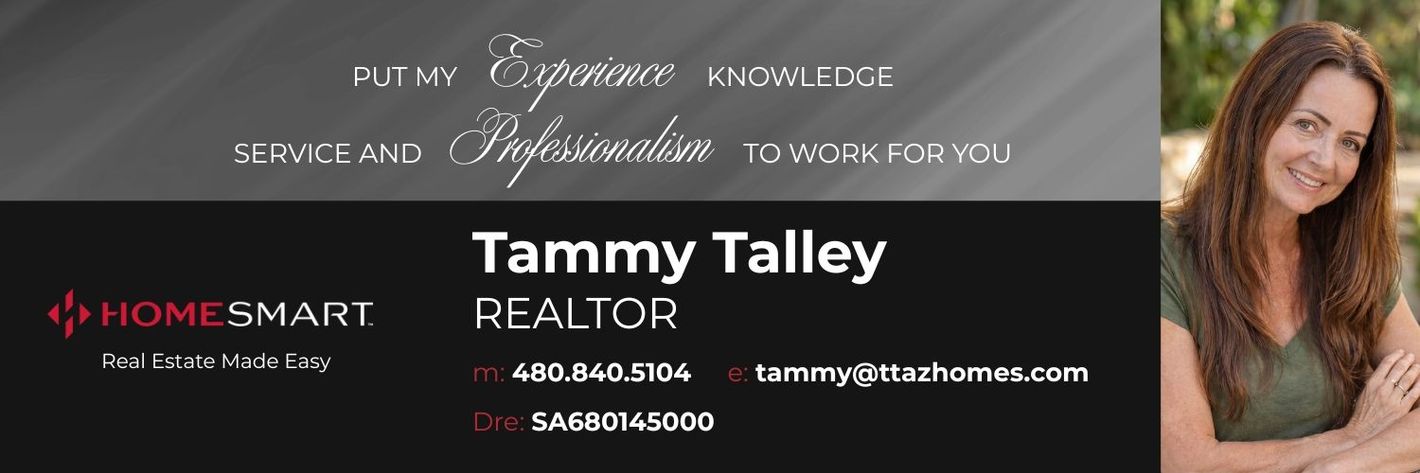 Real estate agent Tammy Talley headshot and contact card with HomeSmart logo and website information
