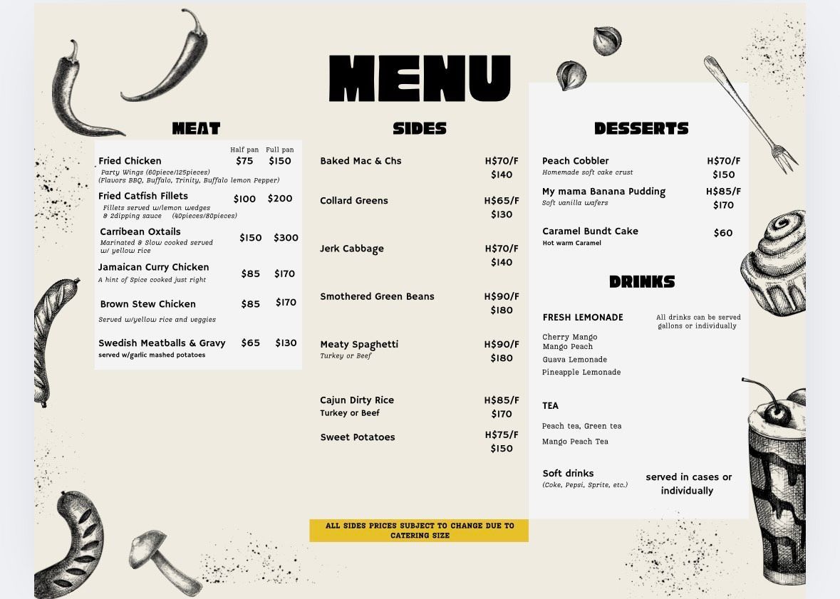 A purple and gold breakfast menu with bread choice , meat choice , sides and fruit and yogurts.