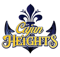 Cajun Heights logo in blue and gold with fleur-de-lis and winged emblem