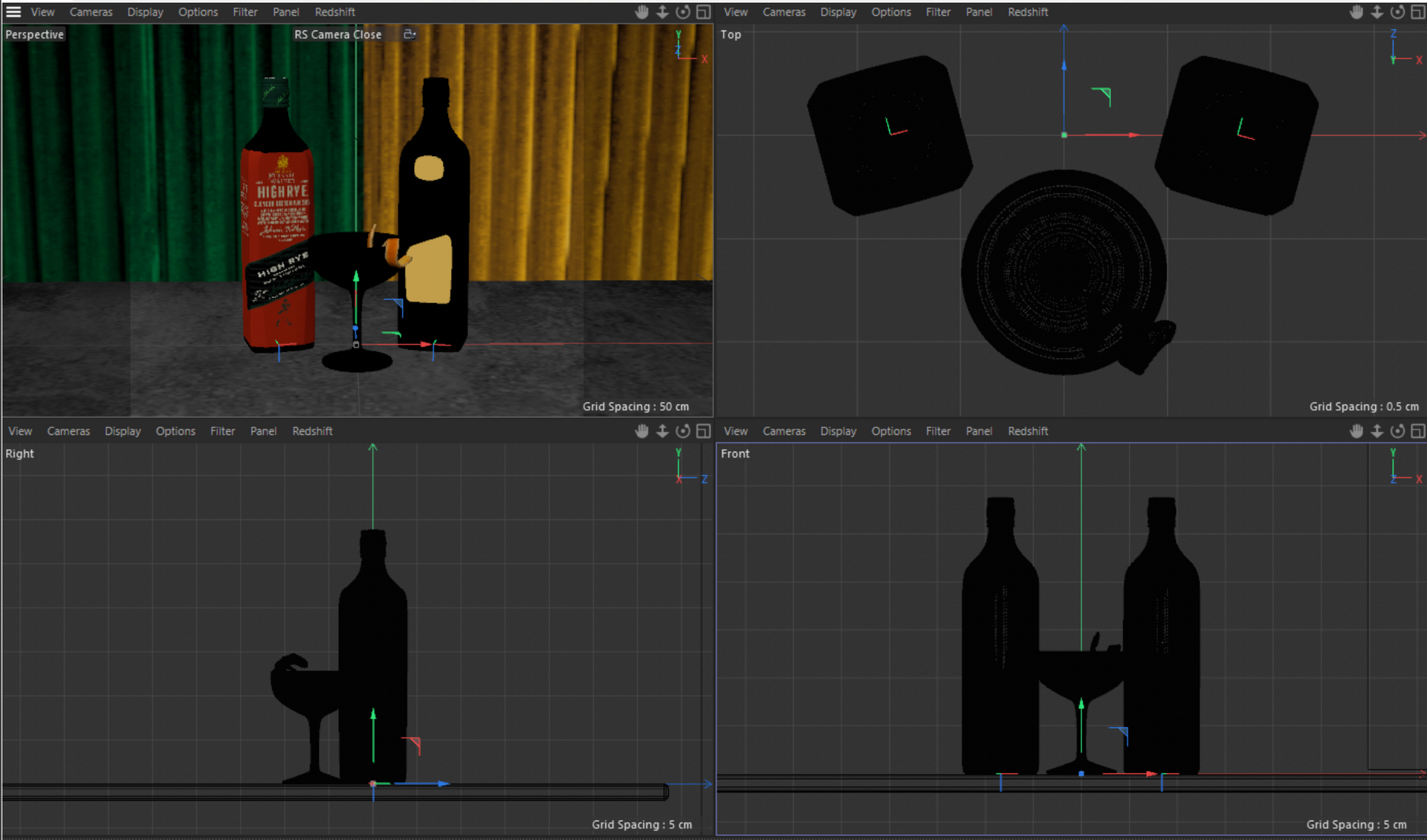 3D illustration of Johnnie Walker bottles and cocktail