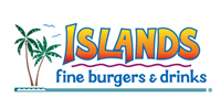 Logo for Islands, a restaurant. Features palm trees, the word