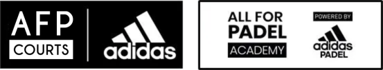 Loghi per AFP Courts e All for Padel Academy, entrambi in collaborazione con Adidas.