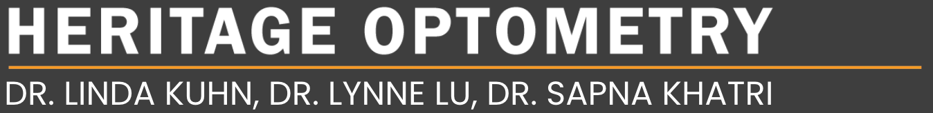 Logo for Heritage Optometry, including the names of three doctors: Linda Kuhn, Lynne Lu, and Sapna Khatri.