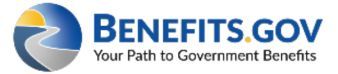 Benefits.gov logo with blue, gold, and gray emblem and the tagline “Your Path to Government Benefits”