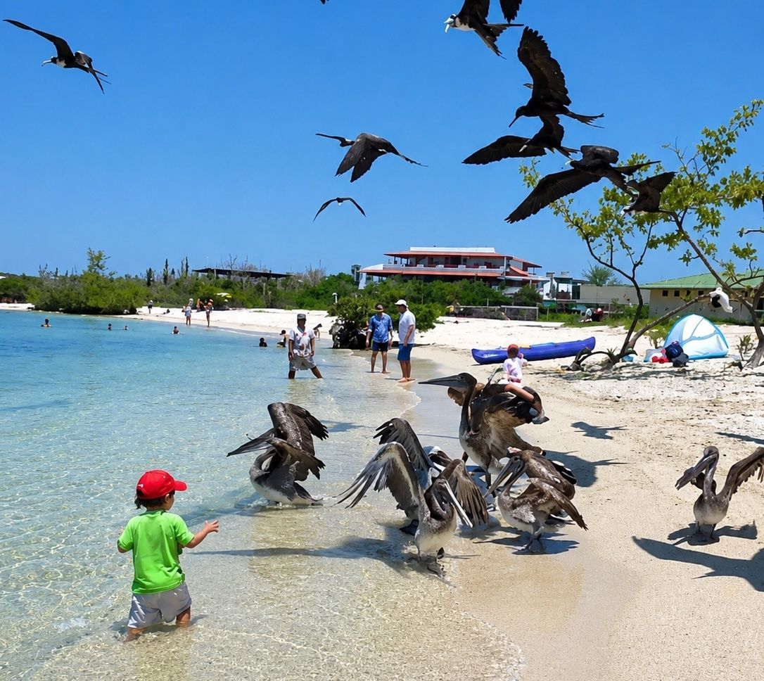 Little boy at a Galapagos Beach staying at a Galapagos hotel