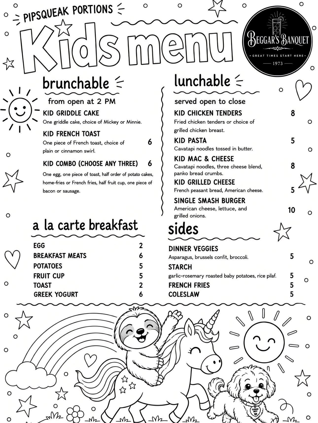 A menu for a restaurant called beggar 's banquet