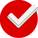 White checkmark in red circle.