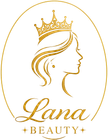 Gold “Lana Beauty” logo with a crowned female profile inside an oval outline