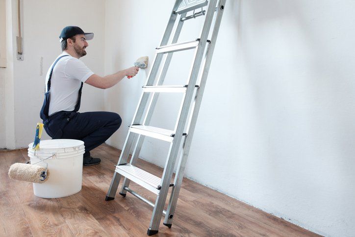 Professional painter worker is painting one wall